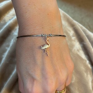 Flamingo Euro Bangle Cuff, Silver - - LadybugfeetDesigns -