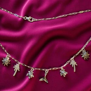 Tropic Vacation Multi Charm Link Necklace, .925 Sterling Silver - 20 inch - - LadybugfeetDesigns -