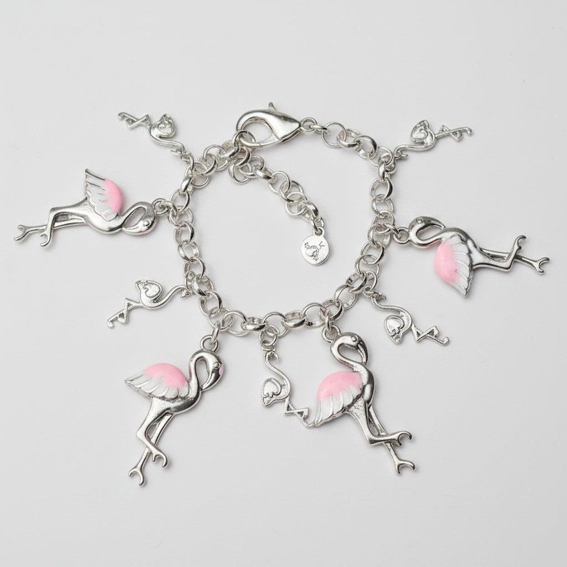 Flamingo Charm Bracelet II - - LadybugfeetDesigns -