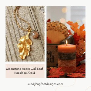 Moonstone Acorn Oak Leaf Necklace, Gold - - LadybugfeetDesigns -