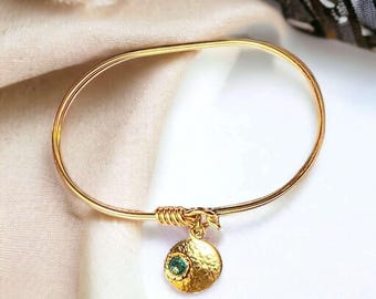 Gold Birthstone Cuff bangle