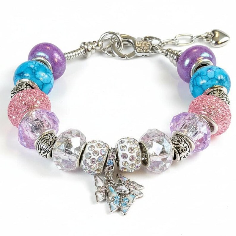 Butterfly Trio European beaded bracelet - Silver - - LadybugfeetDesigns -