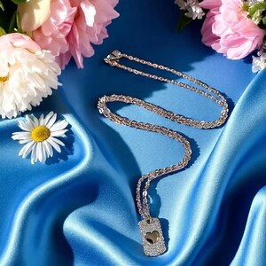CZ Heart Tag Necklace, Silver - 20 inch - - LadybugfeetDesigns -