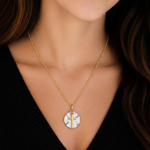 Gold Cross on Silver Two-Tone Necklace, 20 inches - Gold - - LadybugfeetDesigns -