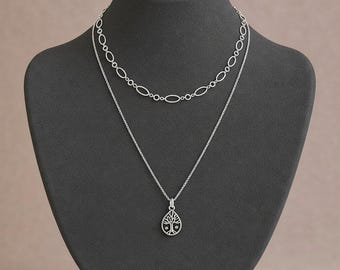 Tree of Life Necklace Set, Silver