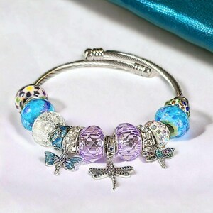 Dragonfly Euro Cuff Wrap Bracelet, Silver - - LadybugfeetDesigns -