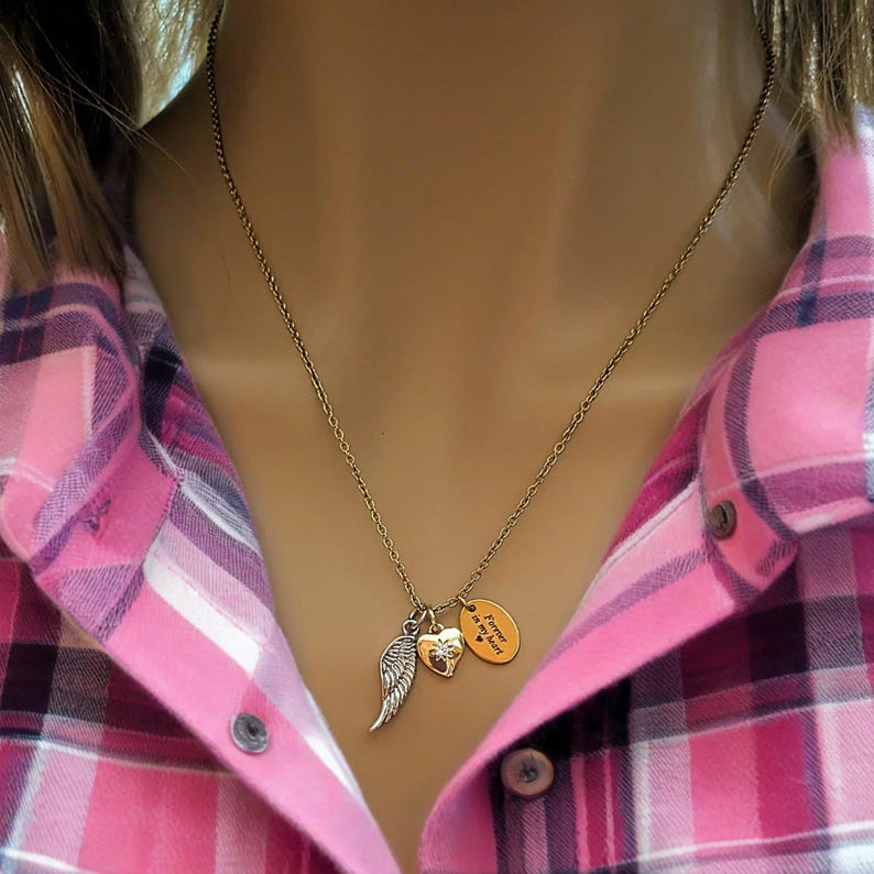 Forever in my Heart Memory necklace, Gold - 20 inch - - LadybugfeetDesigns -