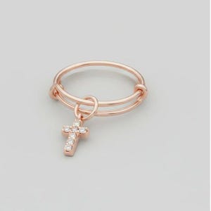 CZ Rose Gold Cross Ring 5-7 - - LadybugfeetDesigns -
