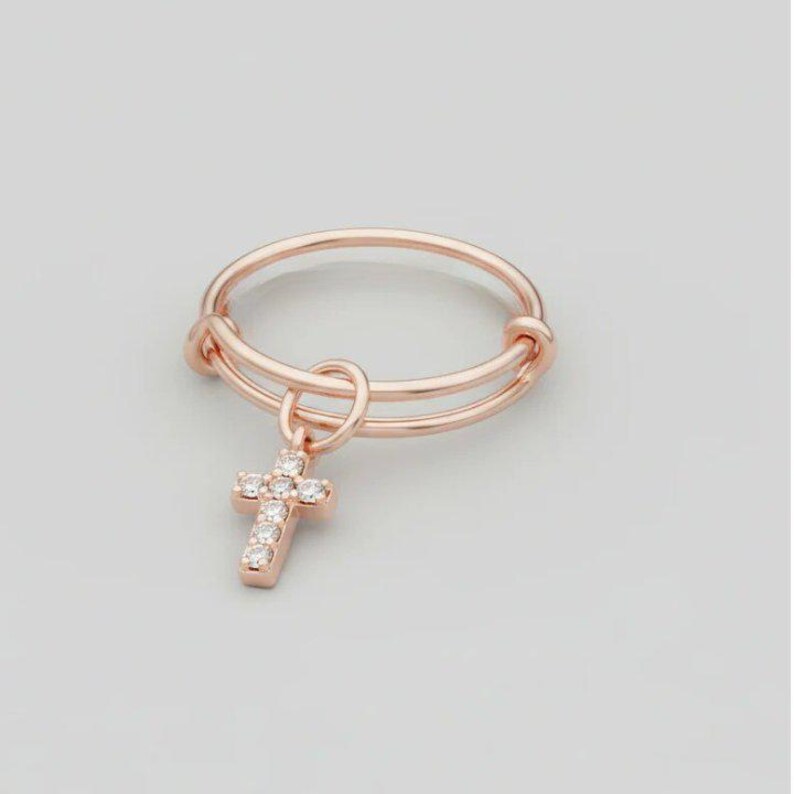 CZ Rose Gold Cross Ring 5-7 - - LadybugfeetDesigns -