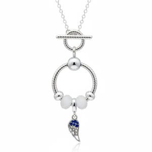 Angel Wing Sterling Silver Toggle Charm Necklace, 20 inches - - LadybugfeetDesigns -