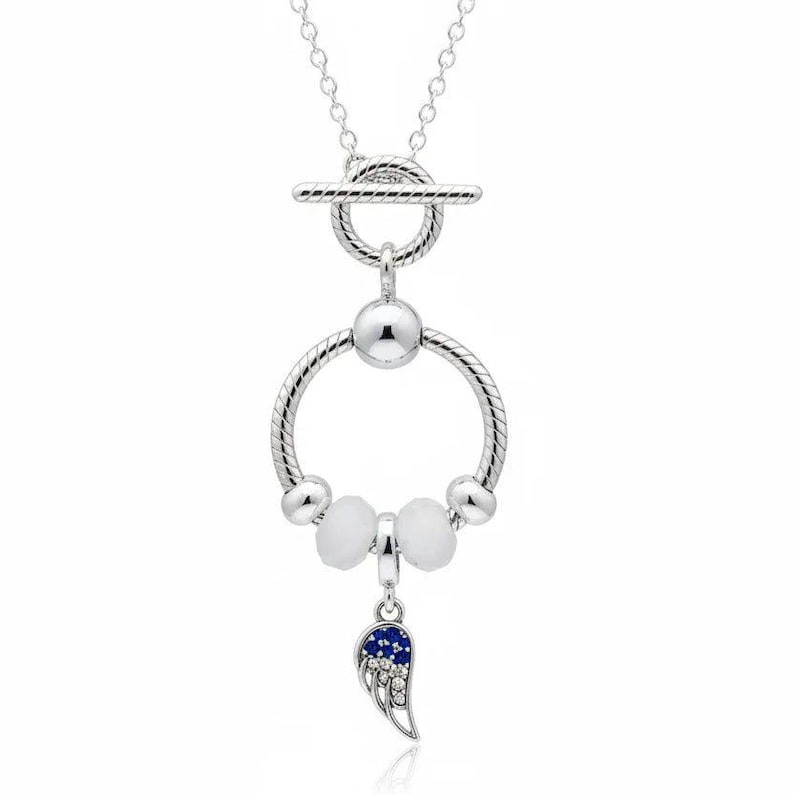Angel Wing Sterling Silver Toggle Charm Necklace, 20 inches - - LadybugfeetDesigns -