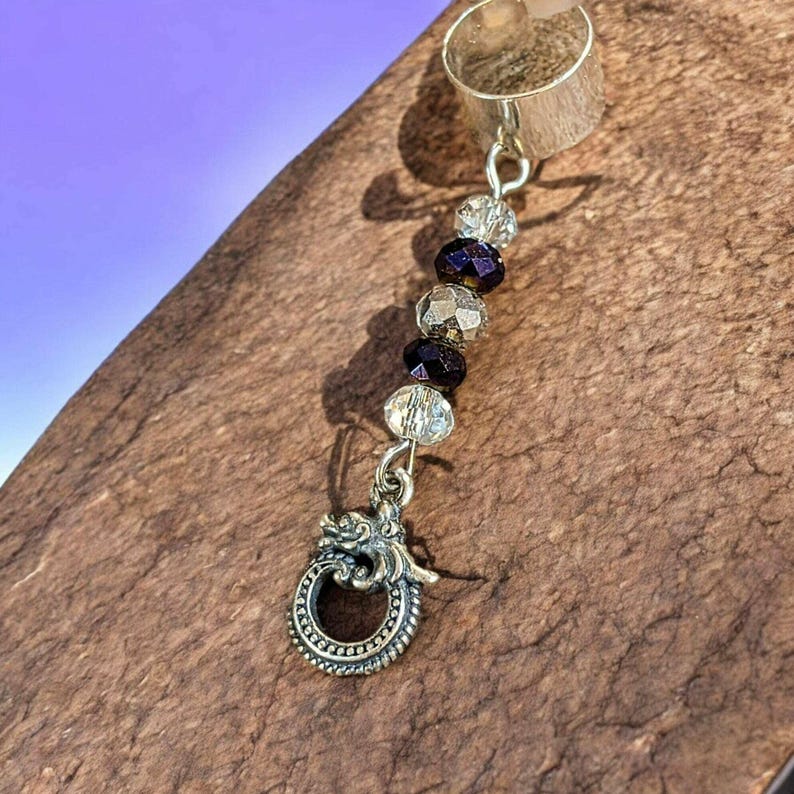 Silver Dragon Crystal Ear Cuff - - LadybugfeetDesigns -