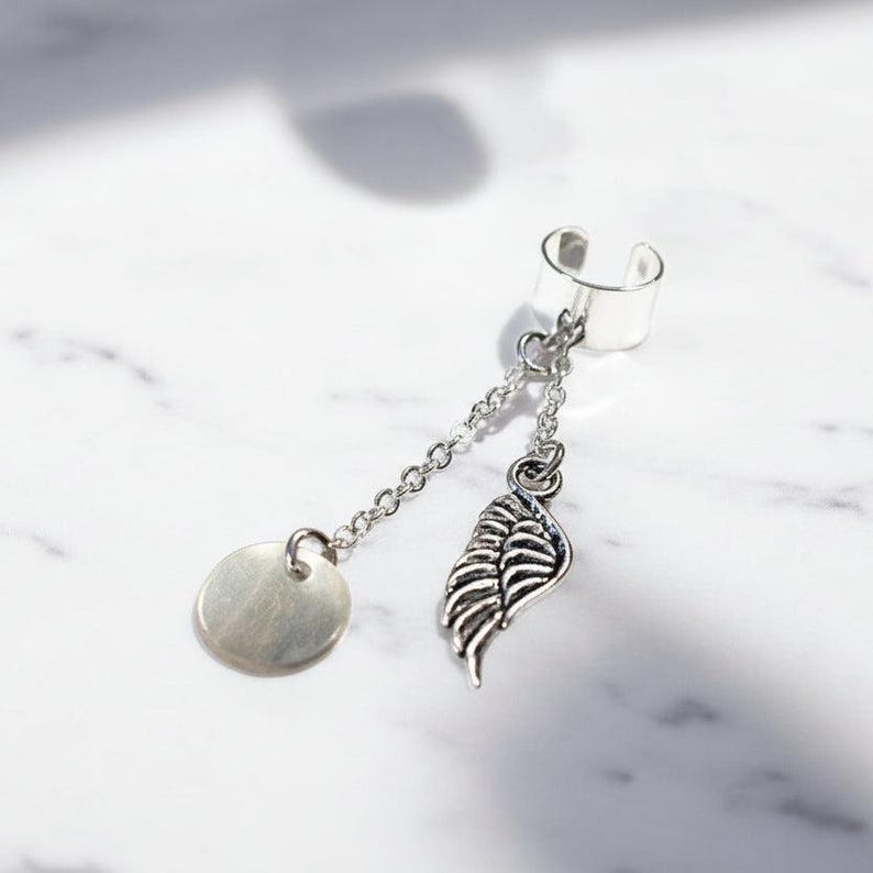 Angel Wing ear cuff, Silver - - LadybugfeetDesigns -