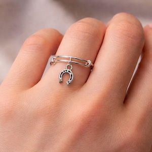 Horse Shoe Expandable Charm Ring - - LadybugfeetDesigns -