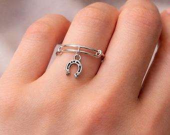 Horse Shoe Expandable Charm Ring, Silver