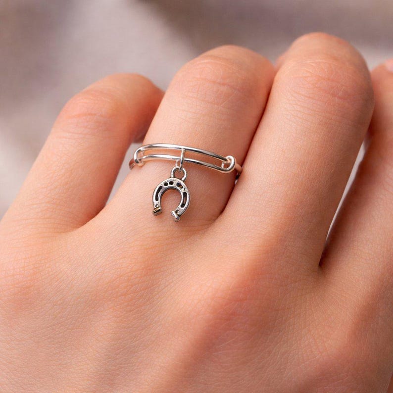 Horse Shoe Expandable Charm Ring - - LadybugfeetDesigns -