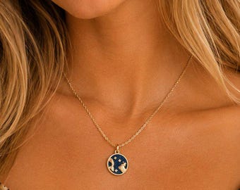 Blue Enamel Zodiac Pendant Necklace, Gold - 20 inches