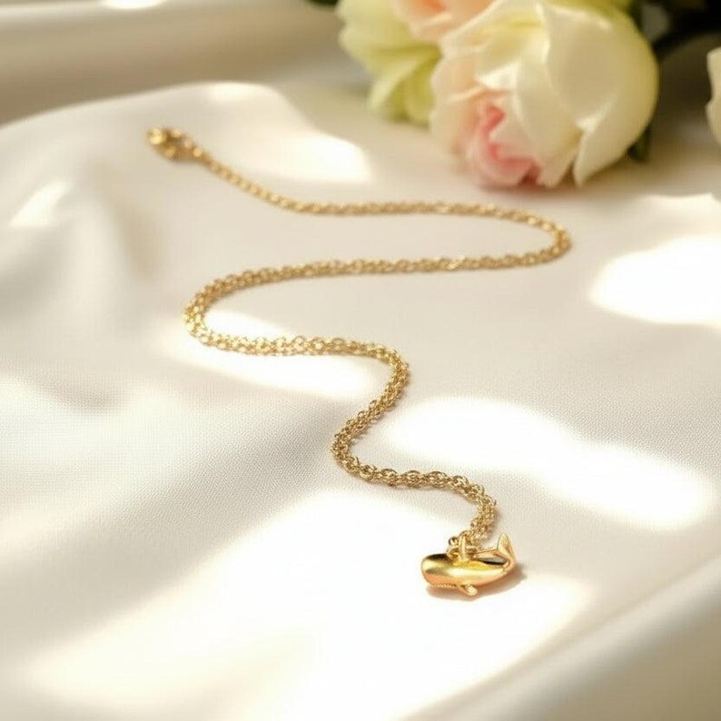 Whale necklace, Gold - 20 inch - - LadybugfeetDesigns -