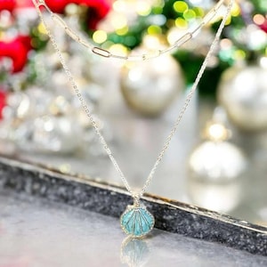 Blue Scallop Shell necklace set, Gold - - LadybugfeetDesigns -