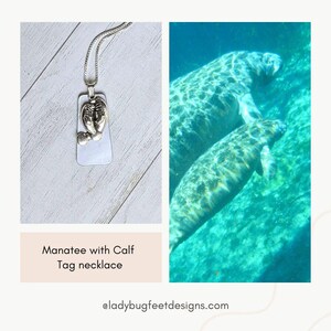 Manatee with Calf Tag necklace, Silver - 30 inch - - LadybugfeetDesigns -