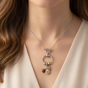 Garden Party Sterling Silver Toggle Charm Necklace, 20 inches - - LadybugfeetDesigns -