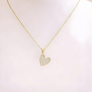 CZ Heart necklace, Gold - 20 inch - - LadybugfeetDesigns -