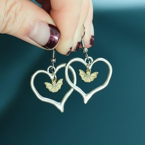 Two-Tone Bat Heart Earrings - - LadybugfeetDesigns -