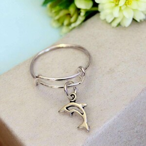 Tiny Dolphin Expandable Charm Ring,Gift for her - - LadybugfeetDesigns -