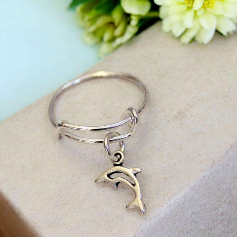 Tiny Dolphin Expandable Charm Ring,Gift for her - - LadybugfeetDesigns -
