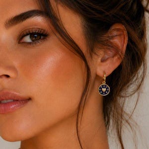 Blue Circle Heart Hoop earrings, Gold - 12mm - - LadybugfeetDesigns -