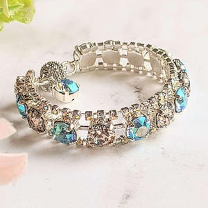 Blue Multi Faceted Crystal Rhinestone Bracelet-Bridal Jewelry-Child Size - - LadybugfeetDesigns -