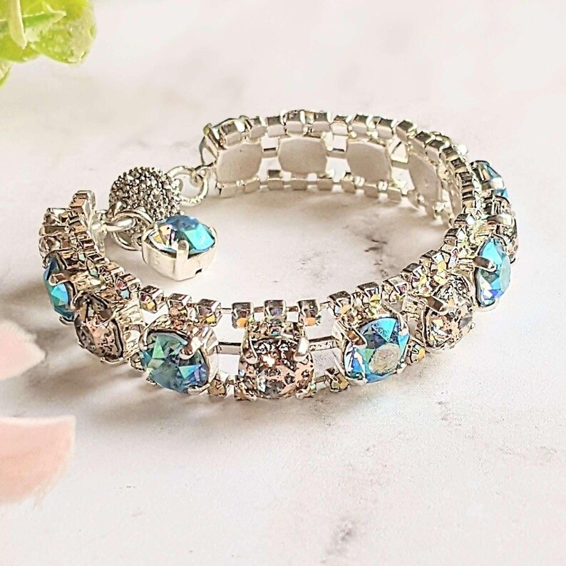 Blue Multi Faceted Crystal Rhinestone Bracelet-Bridal Jewelry-Child Size - - LadybugfeetDesigns -