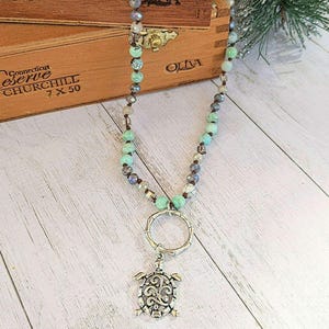 Sea Turtle Semi-Precious Gemstone Necklace - 36 inch - - LadybugfeetDesigns -