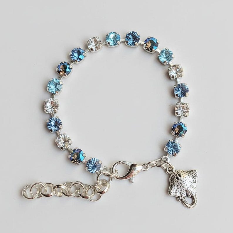 Manta Ray Faceted Crystal Bracelet, Silver - - LadybugfeetDesigns -