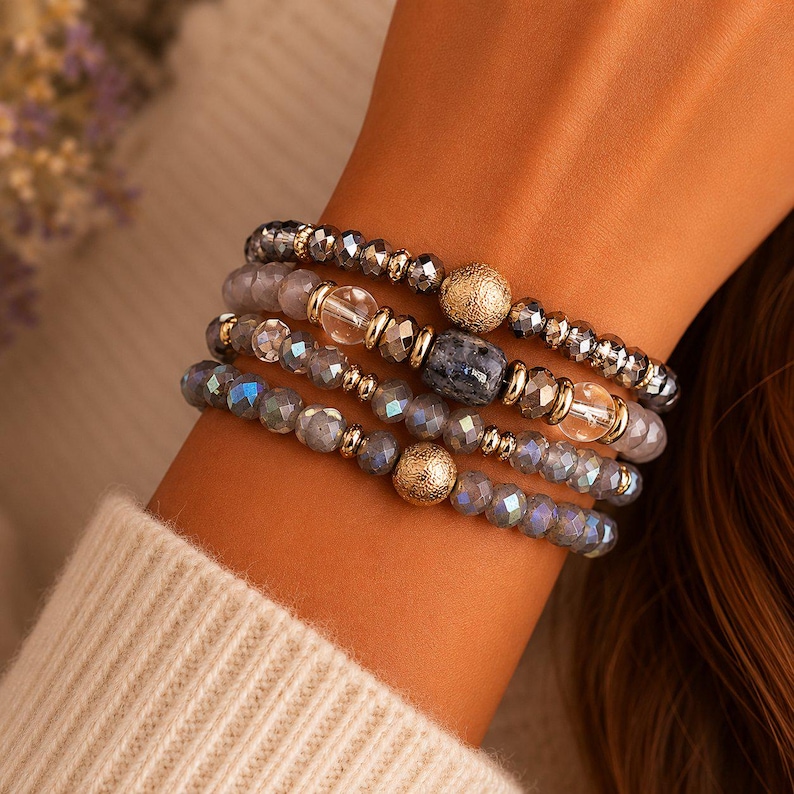 Regal Gray Crystal Endless wrap bracelet - - LadybugfeetDesigns -