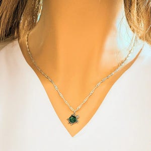 Multi Faceted CZ Turtle Necklace, Sterling Silver - 20 inch - - LadybugfeetDesigns -
