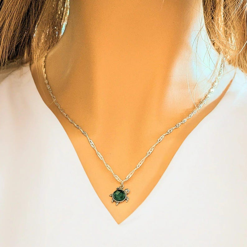 Multi Faceted CZ Turtle Necklace, Sterling Silver - 20 inch - - LadybugfeetDesigns -
