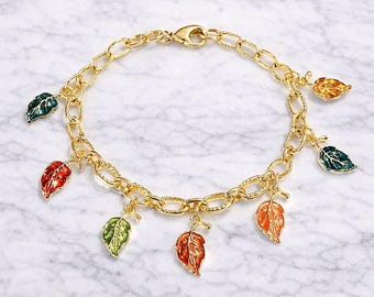 Autumn Leaves Textured Chain Bracelet, Gold