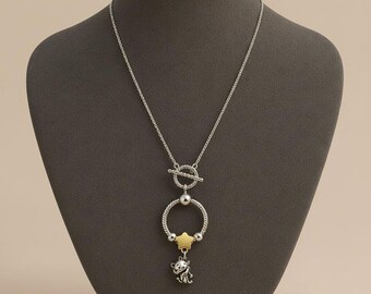 Kitty And Balloon Sterling Silver Toggle Charm Necklace, 20 inches