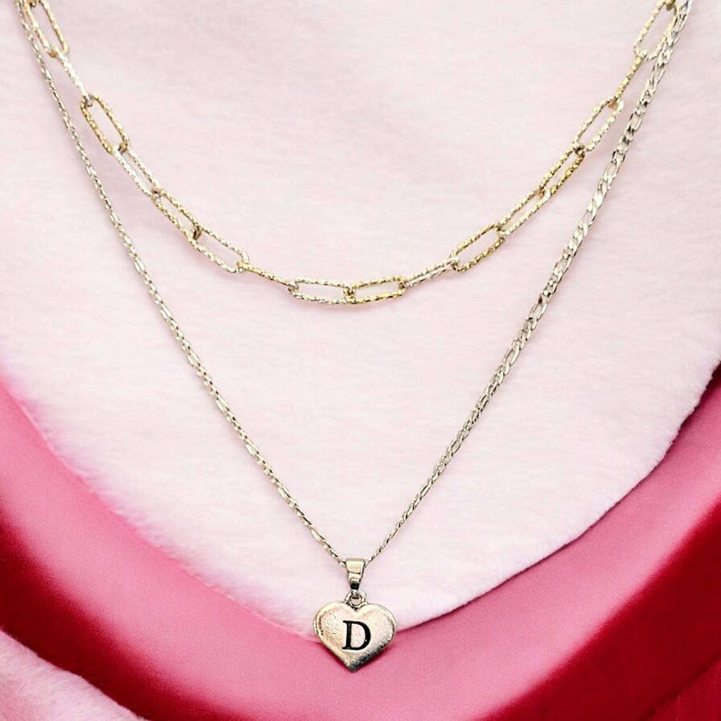 Two-Tone Paperclip & Initial Necklace Set - - LadybugfeetDesigns -