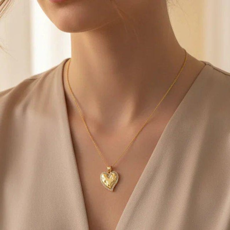 Textured Heart necklace, Gold - 20 inch - - LadybugfeetDesigns -