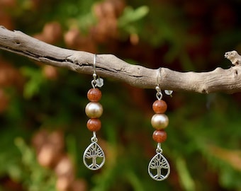 Teardrop Tree of Life Hook Earrings, Silver