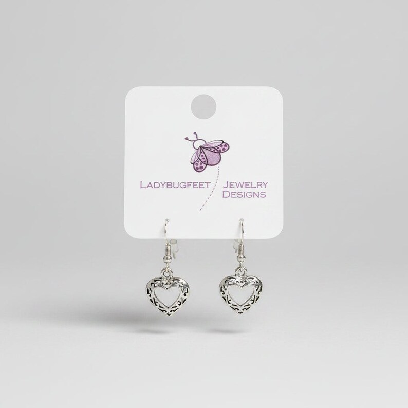 Fancy Little Heart Sterling Silver Dangle earrings - - LadybugfeetDesigns -