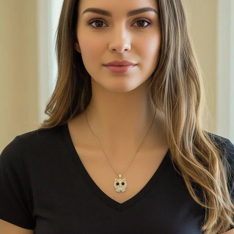 CZ Owl necklace, Gold - 20 inch - - LadybugfeetDesigns -