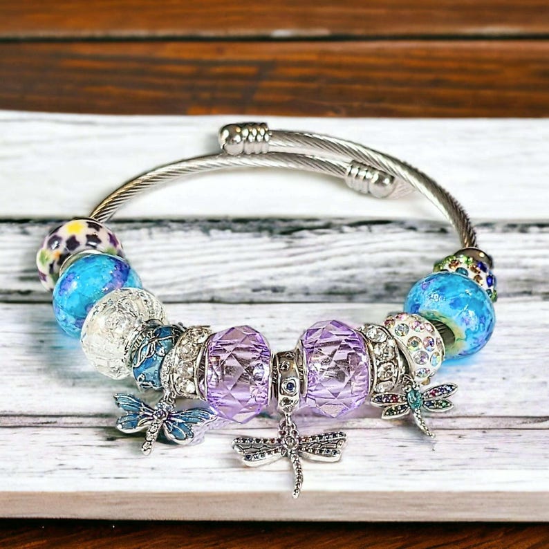 Dragonfly Euro Cuff Wrap Bracelet, Silver - - LadybugfeetDesigns -