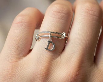 Initial Charm Ring, Silver