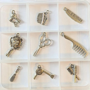 Hair Dresser Charm Box - 9 pc., Silver - - LadybugfeetDesigns -