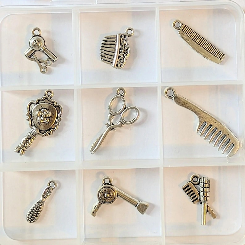 Hair Dresser Charm Box - 9 pc., Silver - - LadybugfeetDesigns -