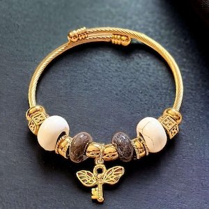 Winged Key Euro Cuff Wrap Bracelet, Gold - - LadybugfeetDesigns -