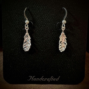 Feather Sterling Silver dangle earrings - - LadybugfeetDesigns -